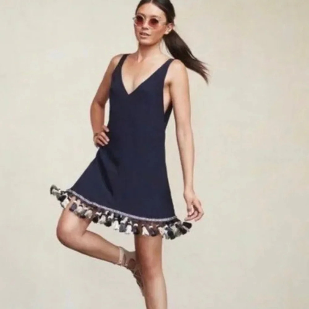 REFORMATION NWOT Taurus Tassel Mini Dress in Navy - Picture 1 of 6